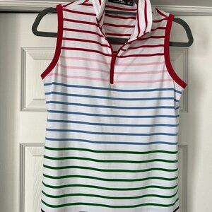 Ralph Lauren RLX Women's Golf Sleeveless shirt medium, 1/4 Zip White/Stripes